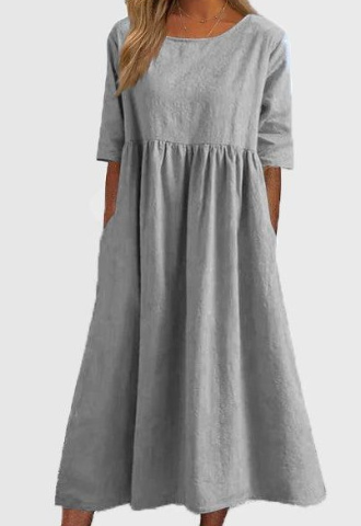 Sofi – Freizeitkleid Aus Baumwolle Und Leinen Mit Freien Ärmeln Und Lockerer Passform