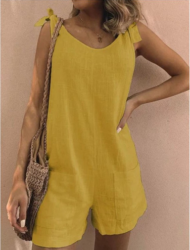 Damen Jumpsuit | Lässig & Ärmellos | Baumwolloptik | Sommer-Strampler