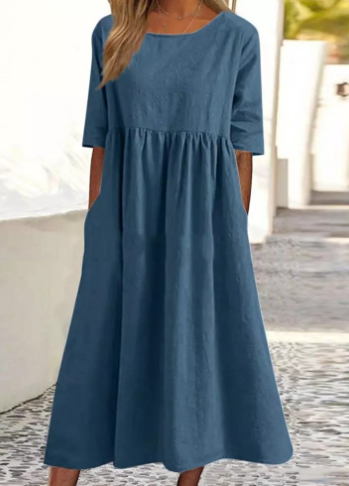 Sofi – Freizeitkleid Aus Baumwolle Und Leinen Mit Freien Ärmeln Und Lockerer Passform