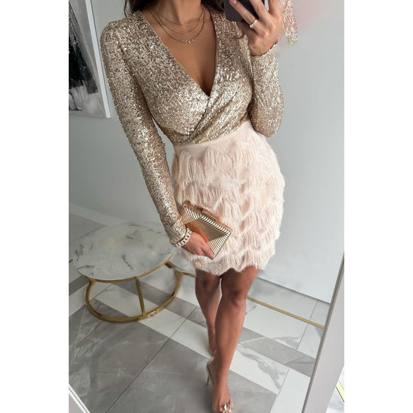 Elegantes Glitzer Mini Kleid für Frauen im Heidi Stil