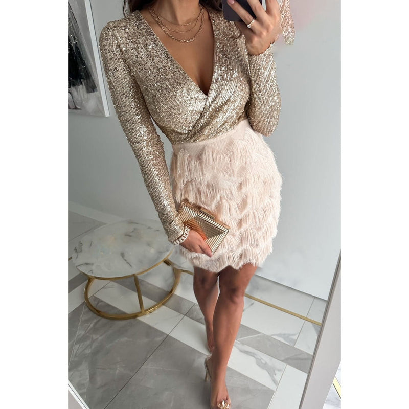 Elegantes Glitzer Mini Kleid für Frauen im Heidi Stil
