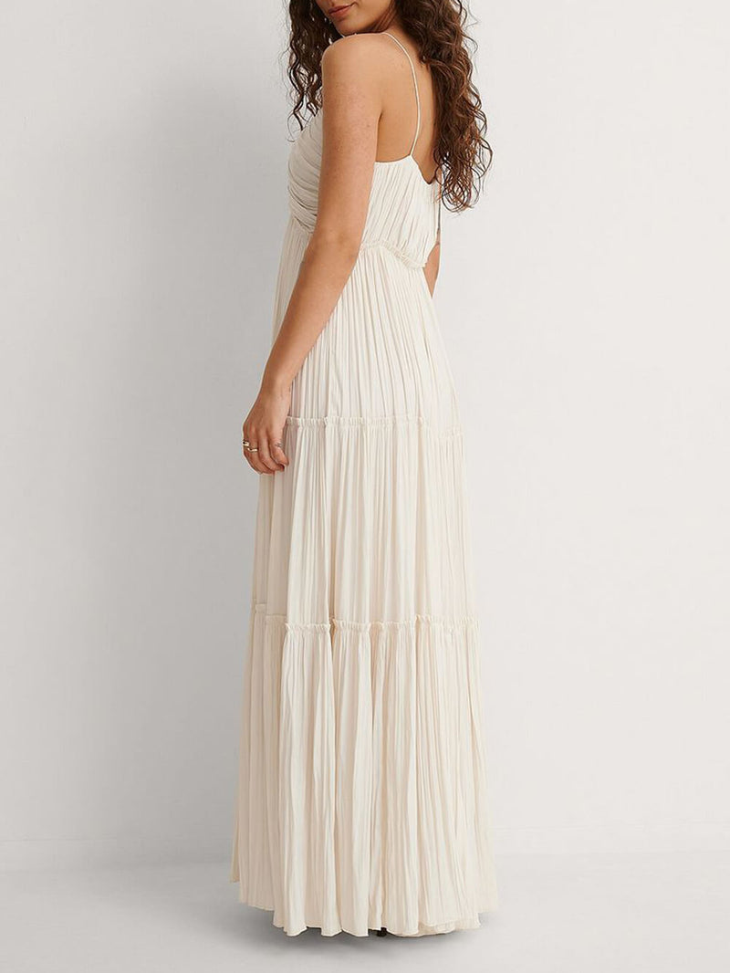 Elegantes Maxikleid Mit Faltenrock Aus Satin