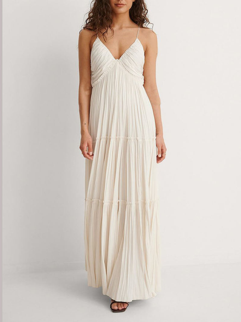 Elegantes Maxikleid Mit Faltenrock Aus Satin