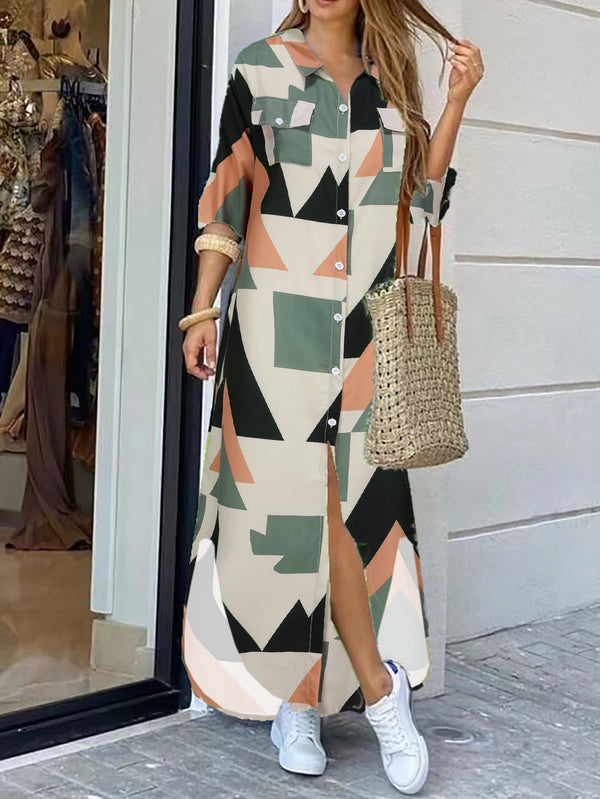 Weiches | Lässiges Langarmkleid mit Muster in Olivgrün für dich
