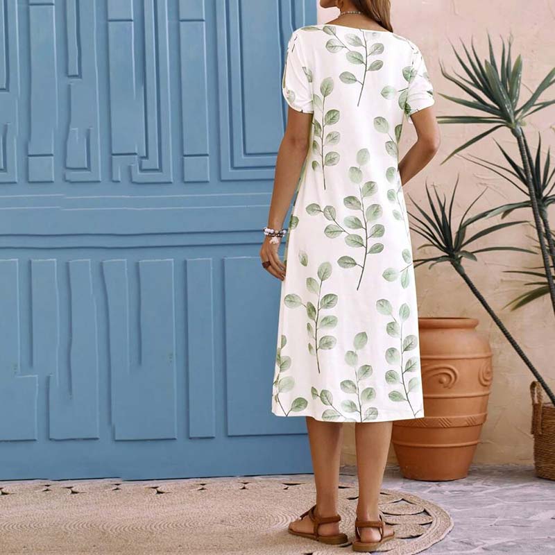 Leichtes Kleid | Hübsches Kleid mit V-Ausschnitt und Blattmuster für dich