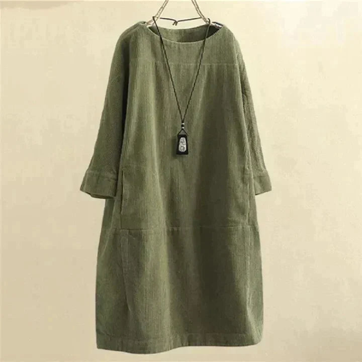 LUNA - Vintage Herbst Kord Midikleid