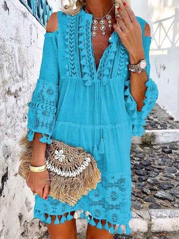 Bigr - Midikleid mit Fransen und Spitze