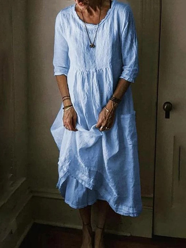 Gisela - Kleid aus Baumwolle und Leinen mit Rundhalsausschnitt