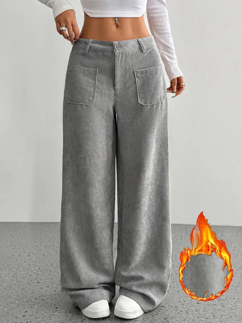 Hoch taillierte Damen-Cordhose mit weitem Bein