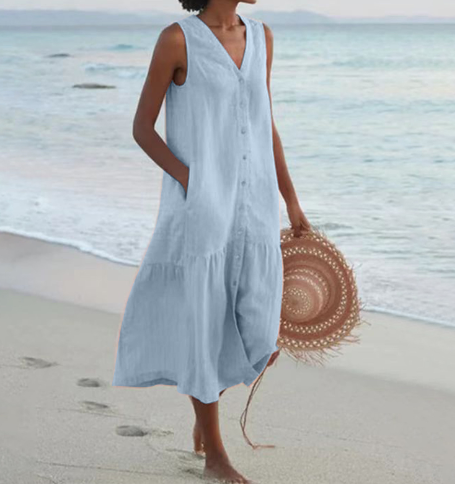 Karla – Vintage-Kleid Aus Baumwollmischung Mit V-Ausschnitt Für Damen