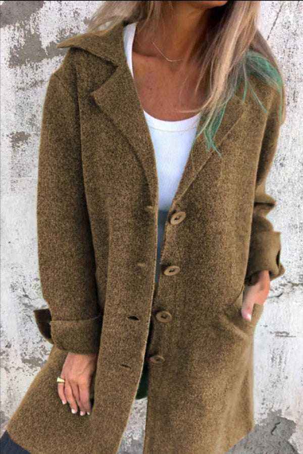 Klassische Herbst Midi Jacke mit Taschen für Frauen