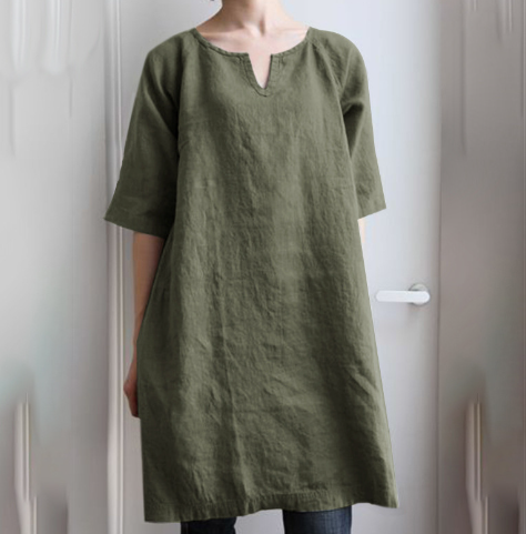 Karna – Freizeitkleid Aus Baumwolle Und Mit V-Ausschnitt Und Mittellangen Ärmeln