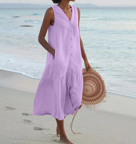 Karla – Vintage-Kleid Aus Baumwollmischung Mit V-Ausschnitt Für Damen
