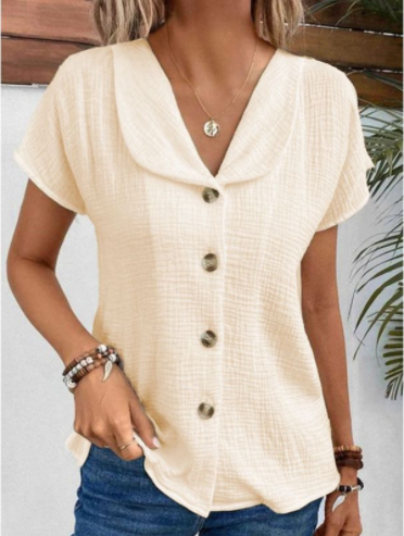 Sabine – Elegantes Top mit Kragen und Knopfverschluss