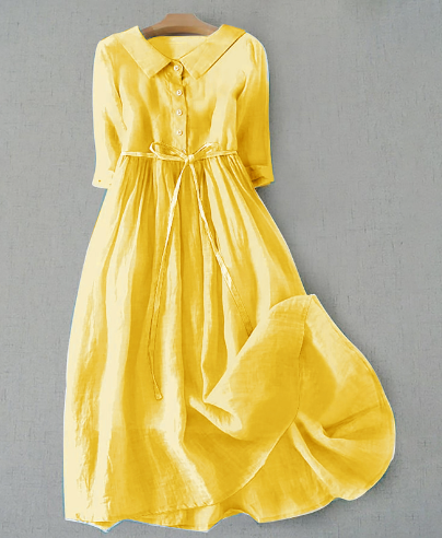 Ylva – Einfarbiges Damenkleid Aus Baumwollleinen Mit Puppenkragen