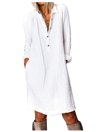 Linda – Langärmliges Kleid Für Damen In Einfarbigem, Lockerem, Elegantem Und Entspanntem Modell