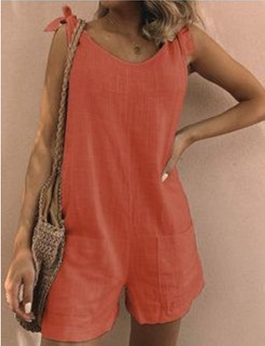 Damen Jumpsuit | Lässig & Ärmellos | Baumwolloptik | Sommer-Strampler