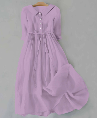 Ylva – Einfarbiges Damenkleid Aus Baumwollleinen Mit Puppenkragen
