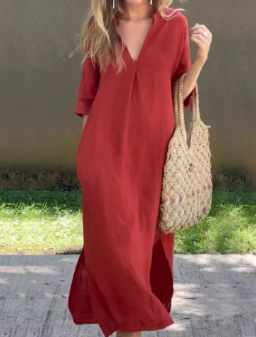 Ketty – Einfarbiges Damen-kleid Mit V-Ausschnitt