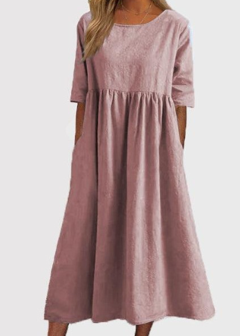 Sofi – Freizeitkleid Aus Baumwolle Und Leinen Mit Freien Ärmeln Und Lockerer Passform