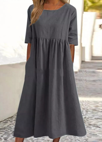 Sofi – Freizeitkleid Aus Baumwolle Und Leinen Mit Freien Ärmeln Und Lockerer Passform
