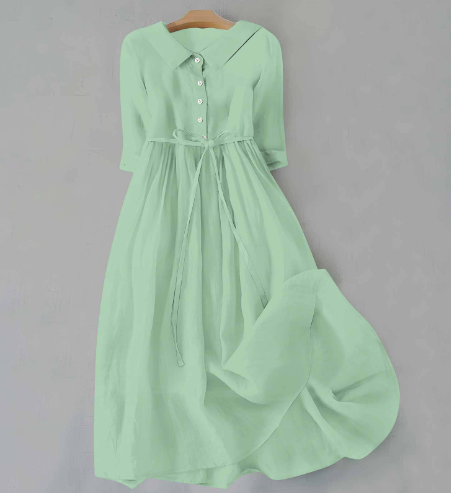 Ylva – Einfarbiges Damenkleid Aus Baumwollleinen Mit Puppenkragen