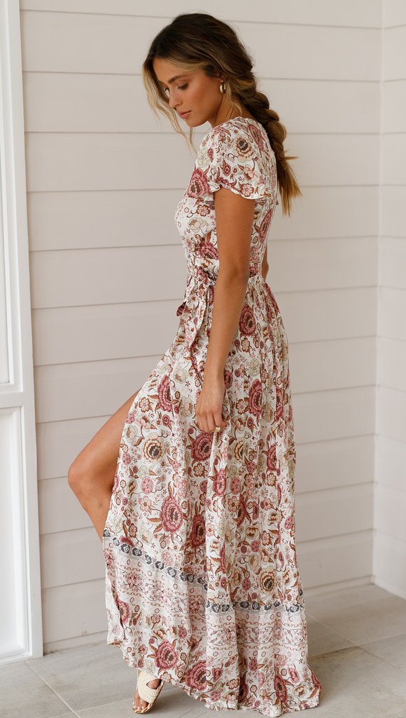 Marianne - Maxikleid mit böhmischen Blumen und Wickel