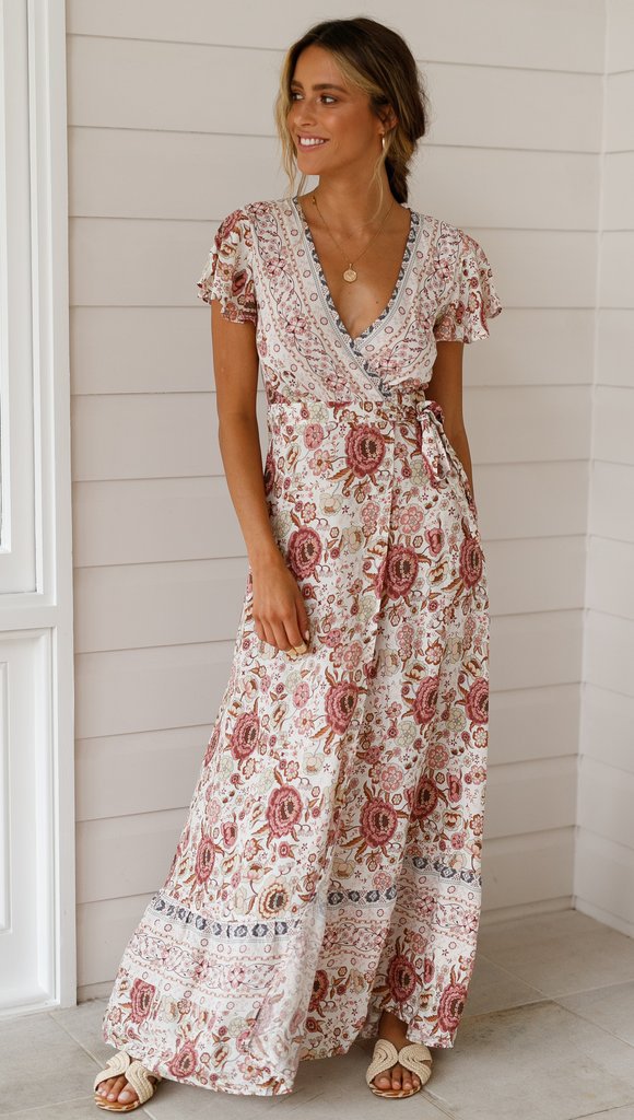 Marianne - Maxikleid mit böhmischen Blumen und Wickel