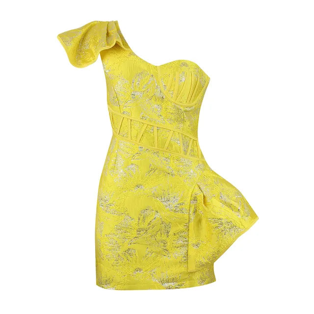 Elegantes Heidi -Ein-Schulter Brokat-Minikleid