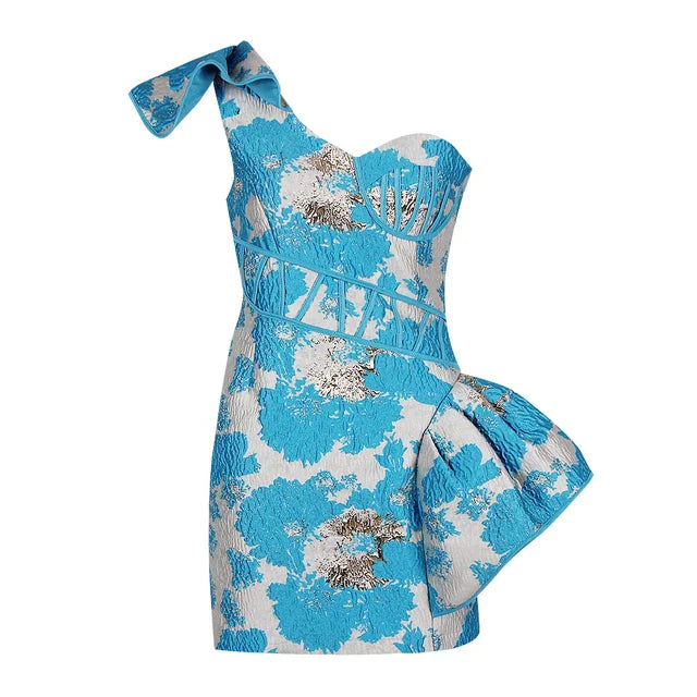 Elegantes Heidi -Ein-Schulter Brokat-Minikleid