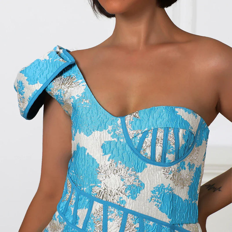 Elegantes Heidi -Ein-Schulter Brokat-Minikleid