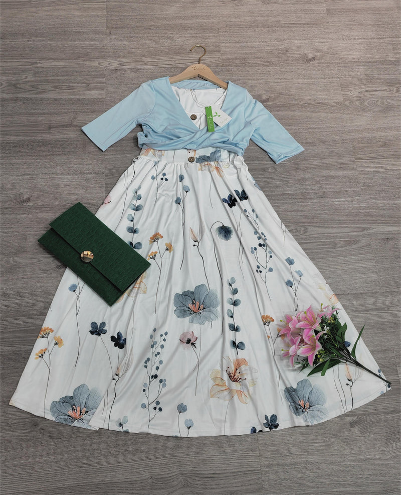 Lisa - Twofer Weißes geblümtes Midikleid