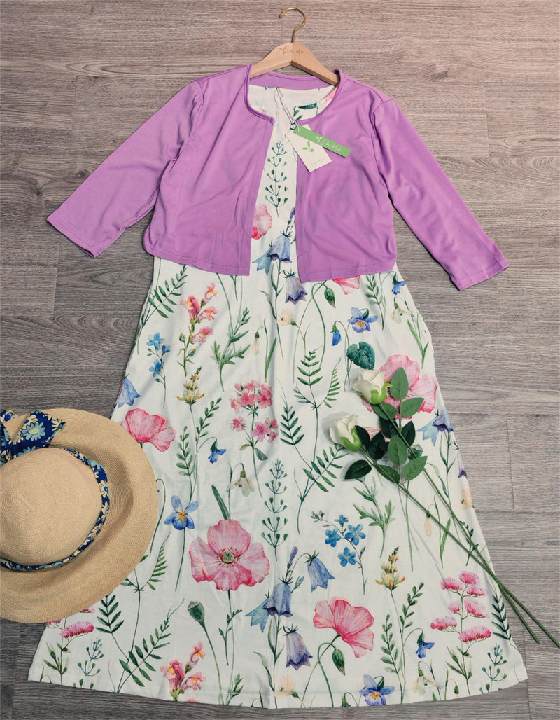 Marlies - Twofer Weißes Midikleid mit Blumenmuster in Rosa