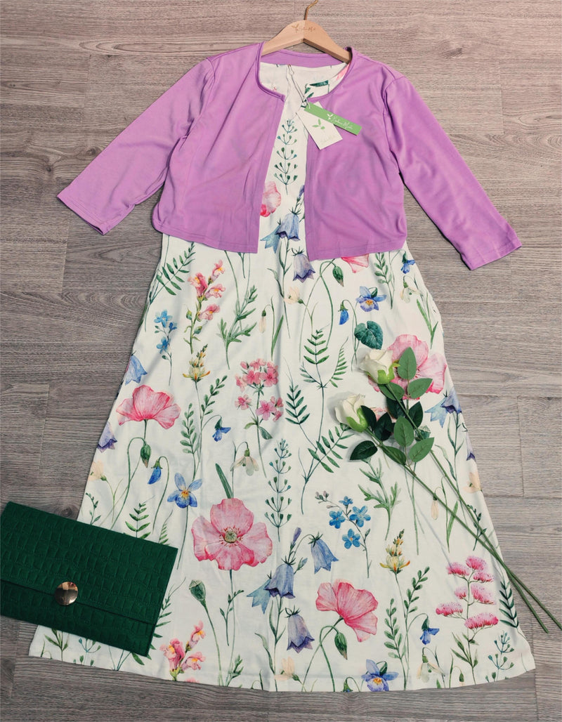 Marlies - Twofer Weißes Midikleid mit Blumenmuster in Rosa