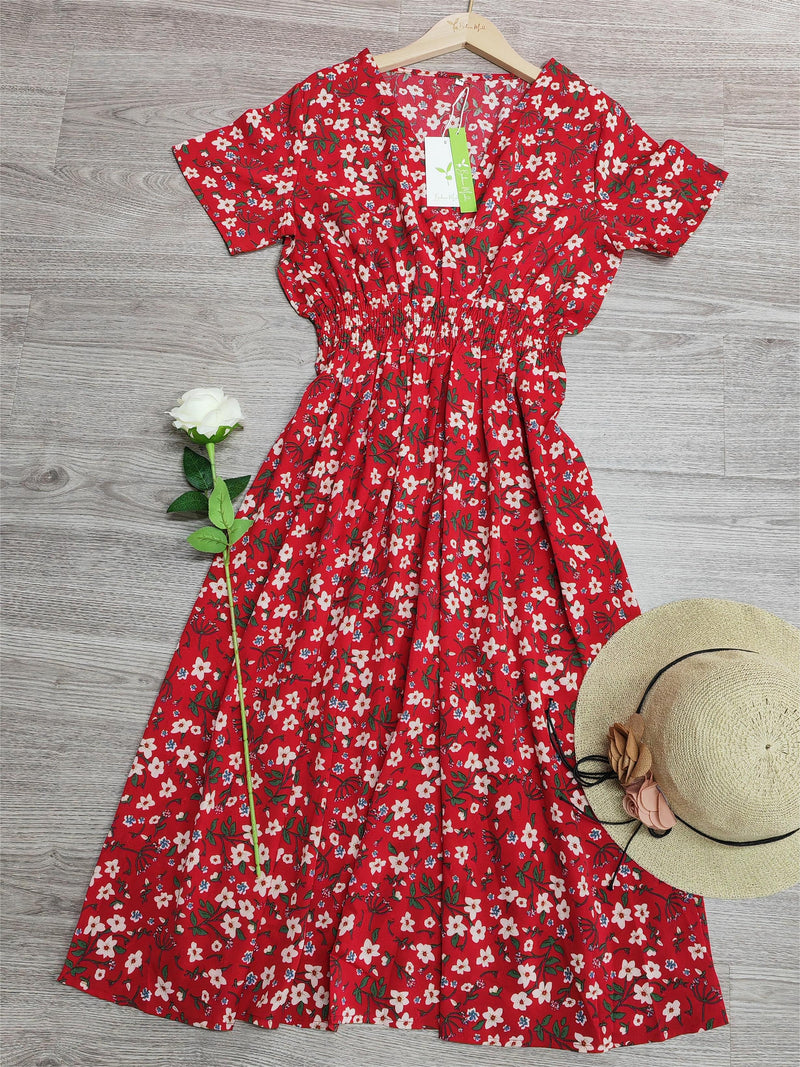 Minikleid für Damen | Rot | Kurze Ärmel | Raffiniertes Design