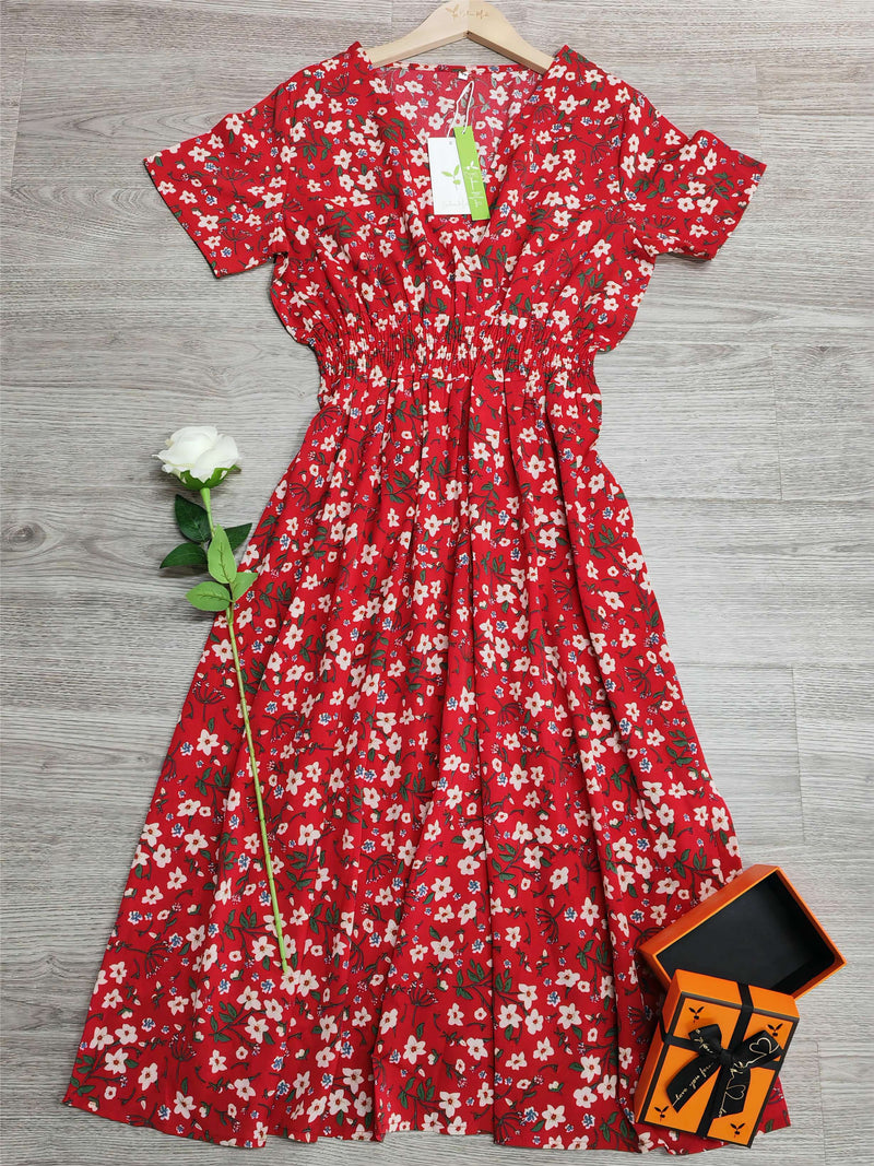 Minikleid für Damen | Rot | Kurze Ärmel | Raffiniertes Design