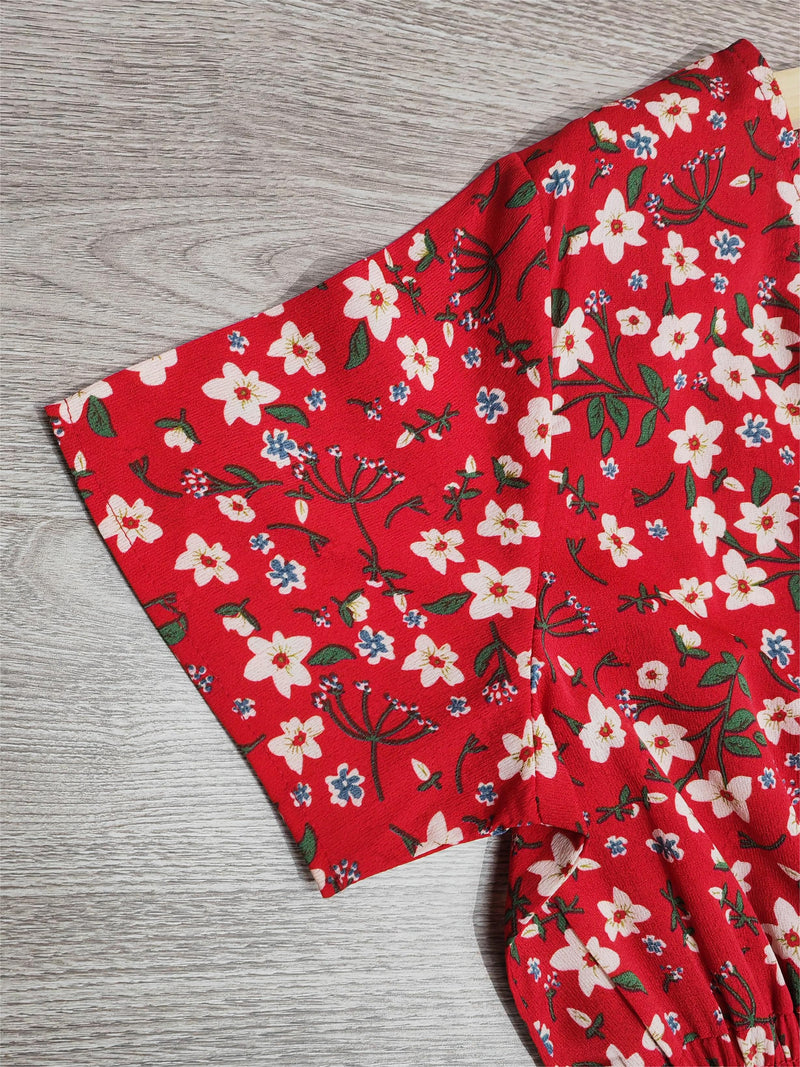 Minikleid für Damen | Rot | Kurze Ärmel | Raffiniertes Design