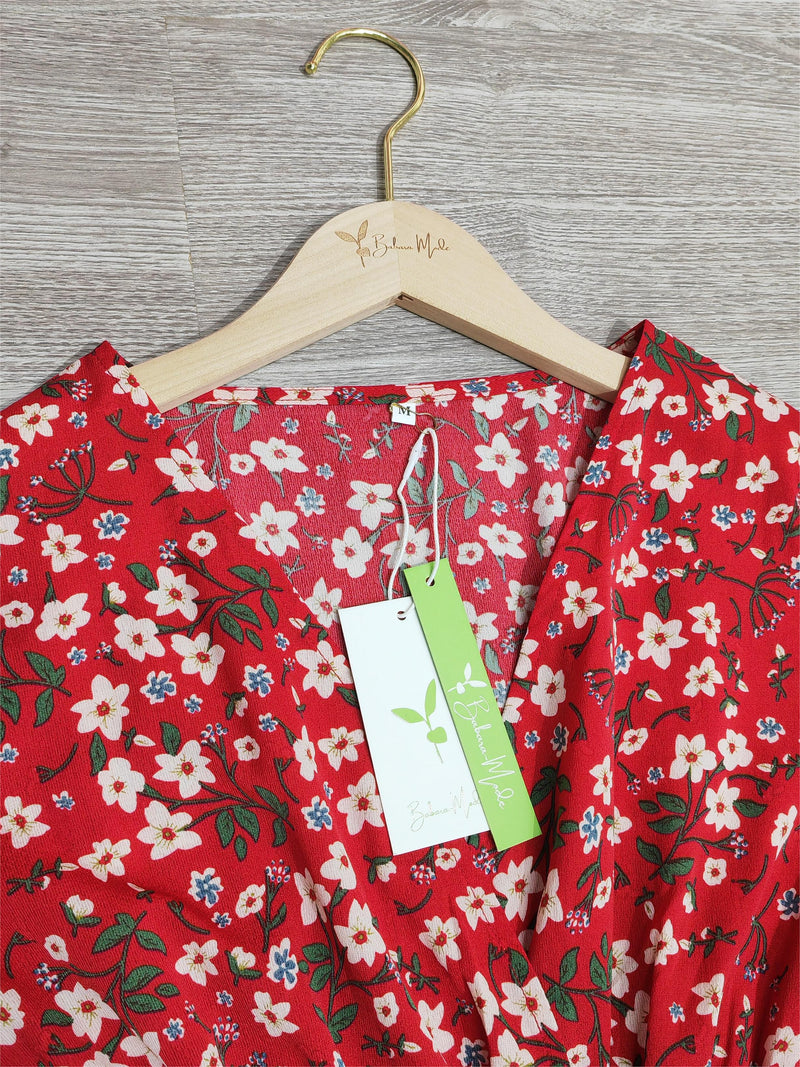 Minikleid für Damen | Rot | Kurze Ärmel | Raffiniertes Design