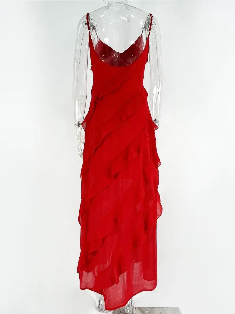 Elegantes Rotes Chiffon-Unterkleid Damen