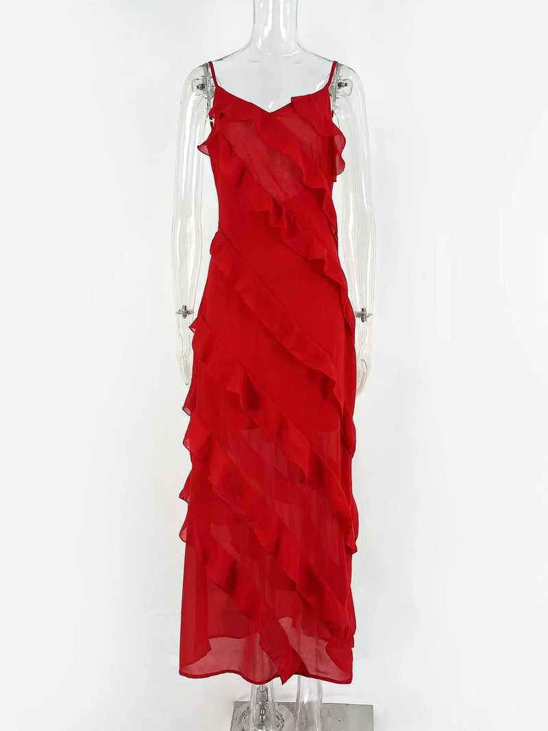 Elegantes Rotes Chiffon-Unterkleid Damen
