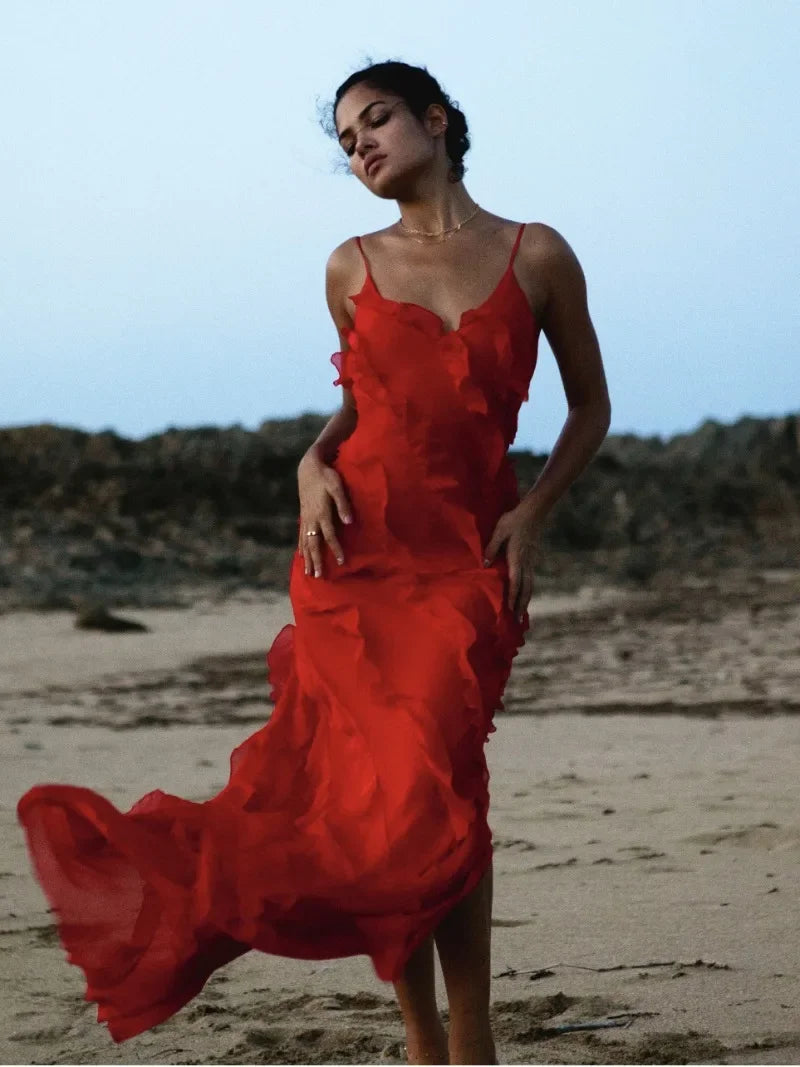 Elegantes Rotes Chiffon-Unterkleid Damen