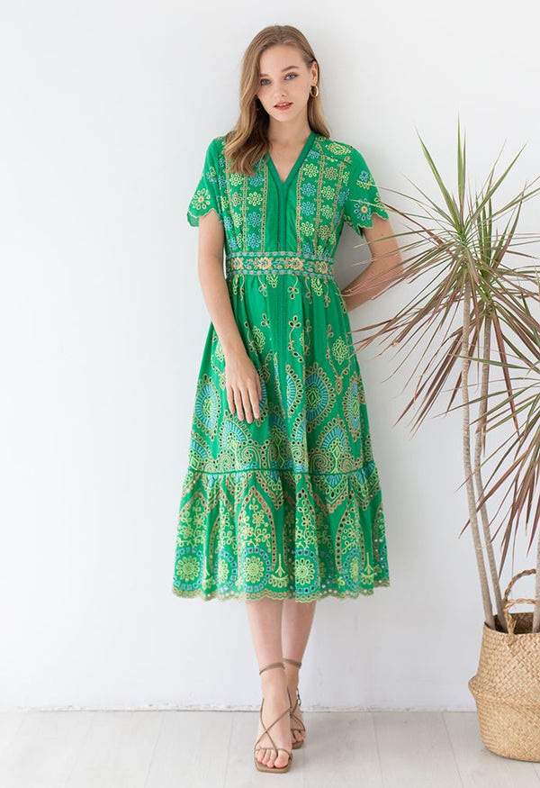 Liesel - Exotic Day Midikleid mit Cut-Out-Stickerei