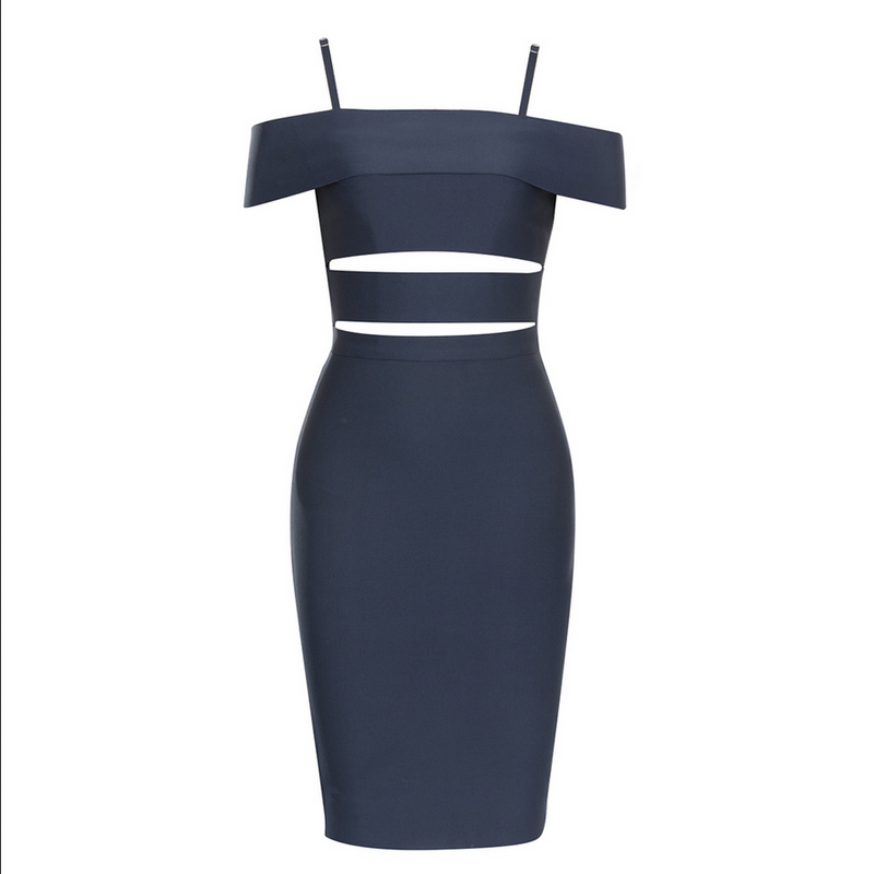 Schulterfreies Bandage-Midikleid | Blau