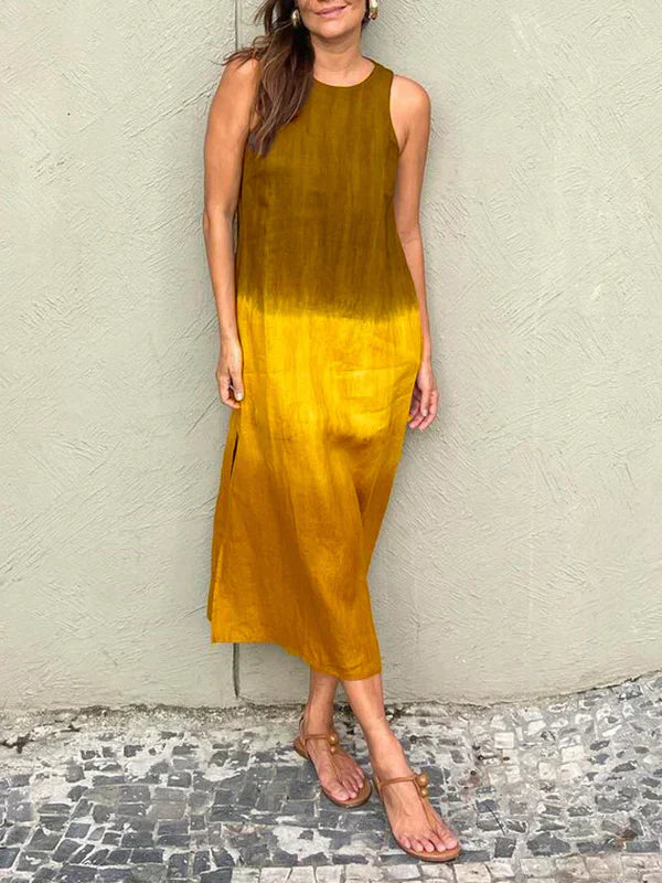 Elegantes Leinenkleid aus Baumwolle mit Farbverlauf und Schlitz am Bein für dich