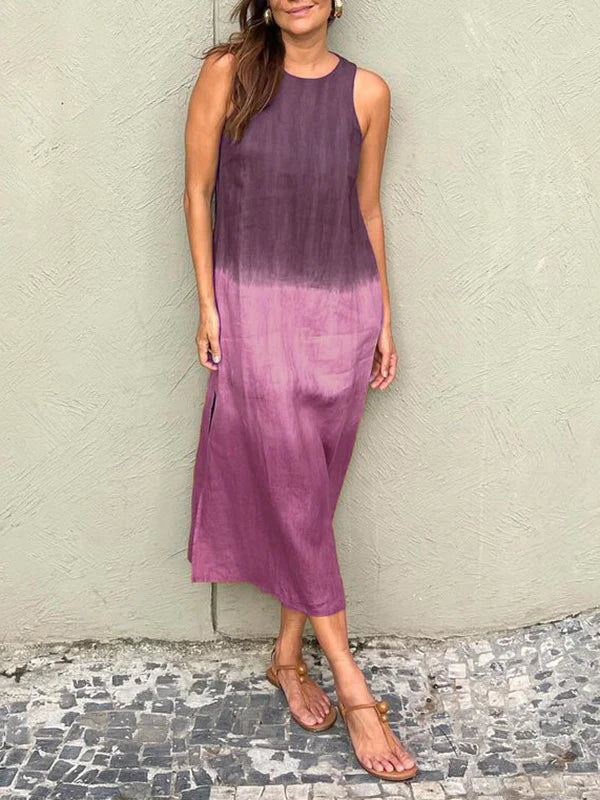 Elegantes Leinenkleid aus Baumwolle mit Farbverlauf und Schlitz am Bein für dich