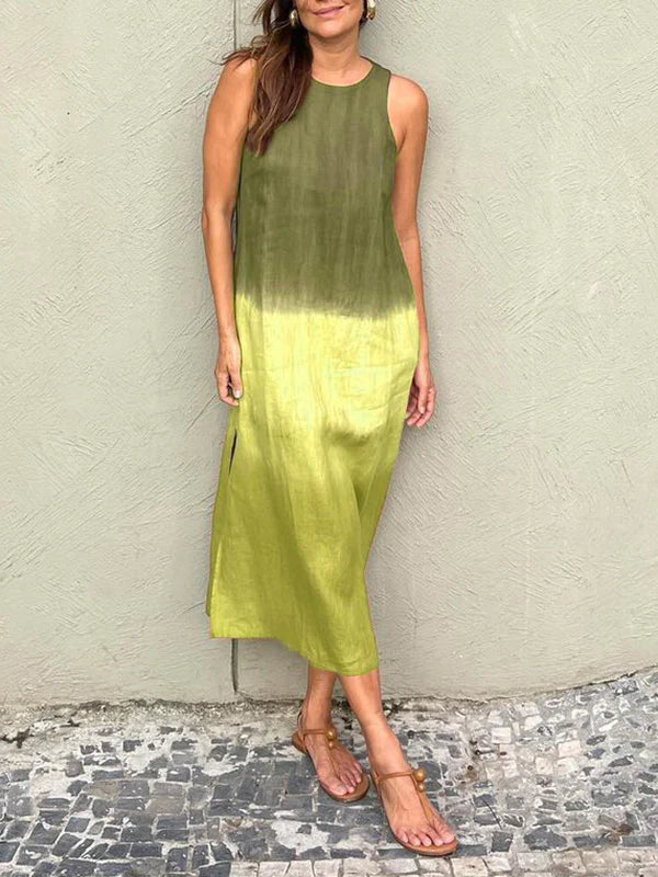 Elegantes Leinenkleid aus Baumwolle mit Farbverlauf und Schlitz am Bein für dich