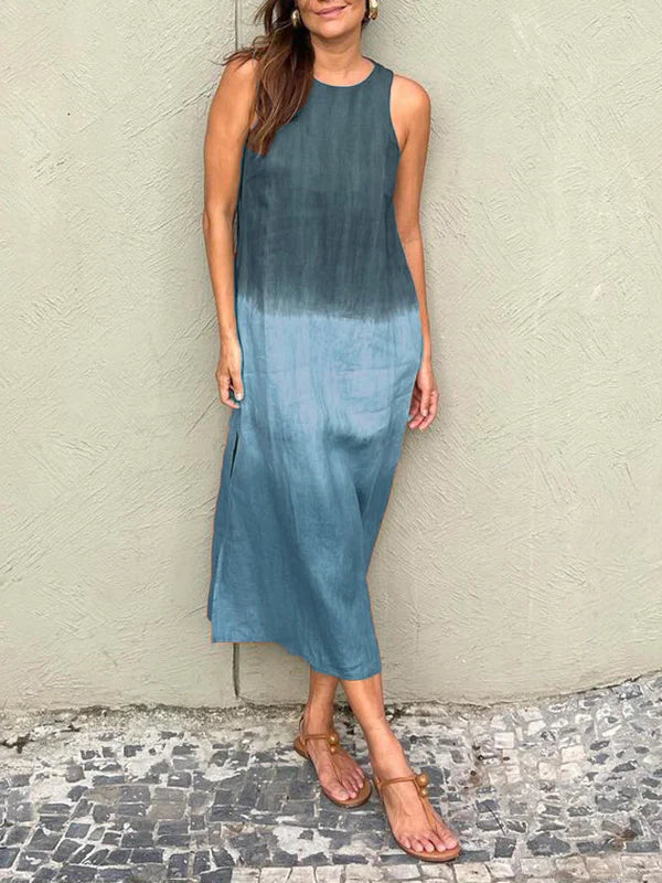 Elegantes Leinenkleid aus Baumwolle mit Farbverlauf und Schlitz am Bein für dich