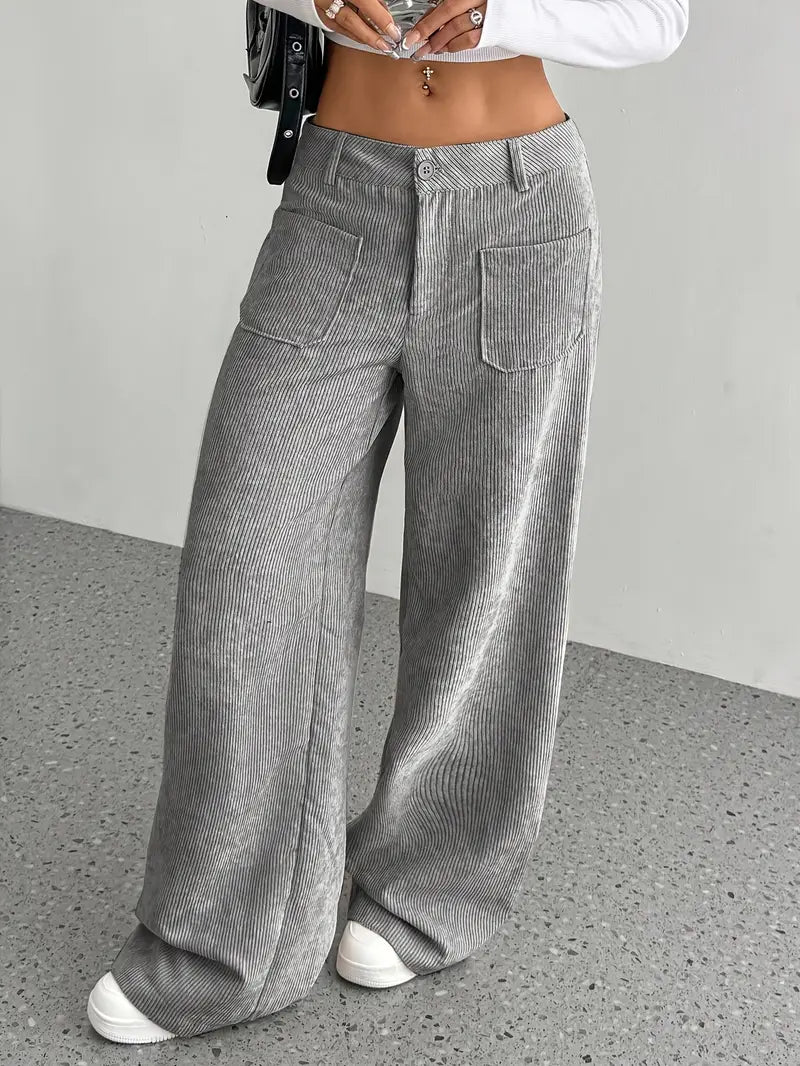 Hoch taillierte Damen-Cordhose mit weitem Bein