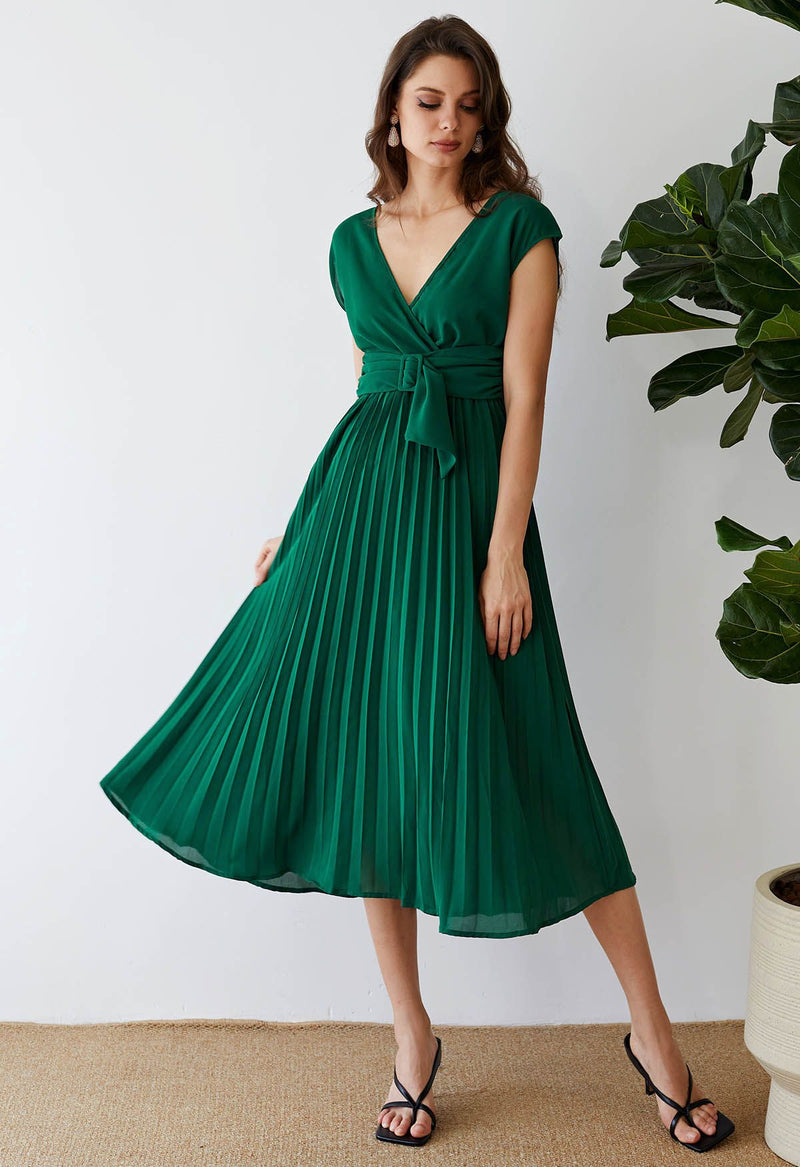 Lorelei - Ärmelloses Kleid mit Falten und Schärpe In Grün