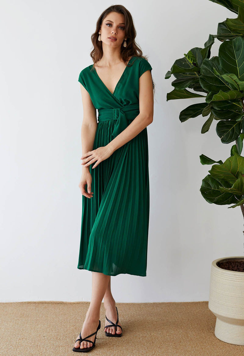 Lorelei - Ärmelloses Kleid mit Falten und Schärpe In Grün